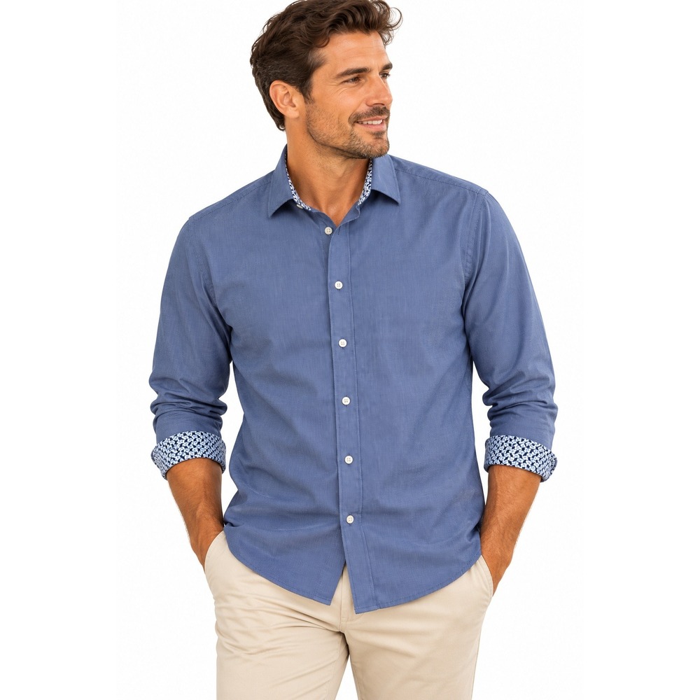 Ted Baker Mens Blue Herringbone Long Sleeve Button Down Shirt Size M